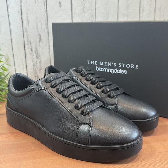 The Men's Store at Bloomingdale's Black Leather Lace Up Sneakers Size 8 - Picture 3 of 11